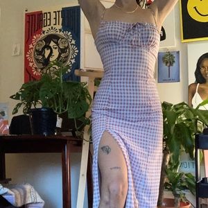 Urban Outfitters Blue and Red Checkered Midi Dress